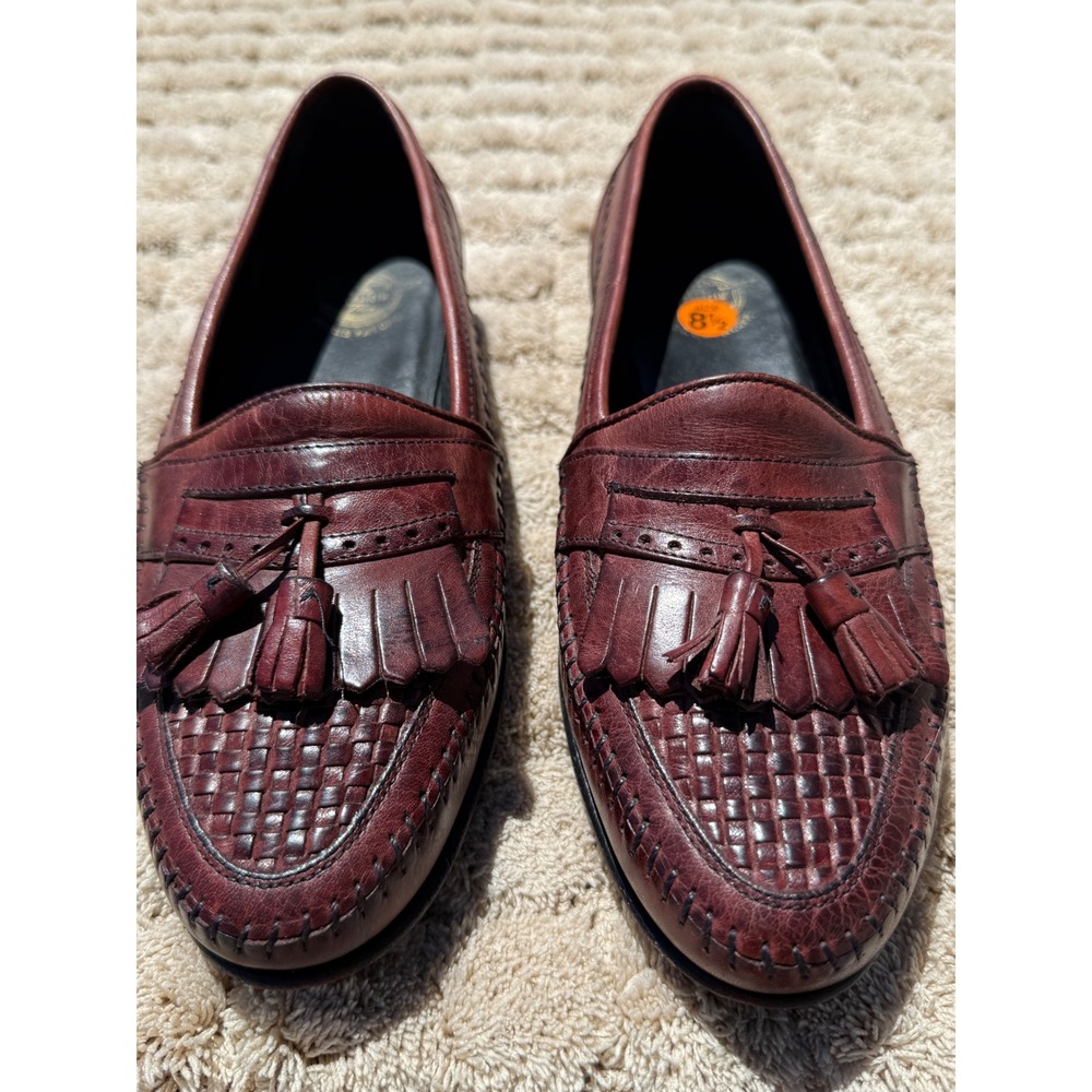 Vintage Florsheim Imperial Woven Kiltie Tassel Loafers Unisex 8.5 D /10 Burgundy